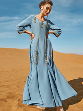 Vacation Loose Embroidered Solid Color V-Neck Dress